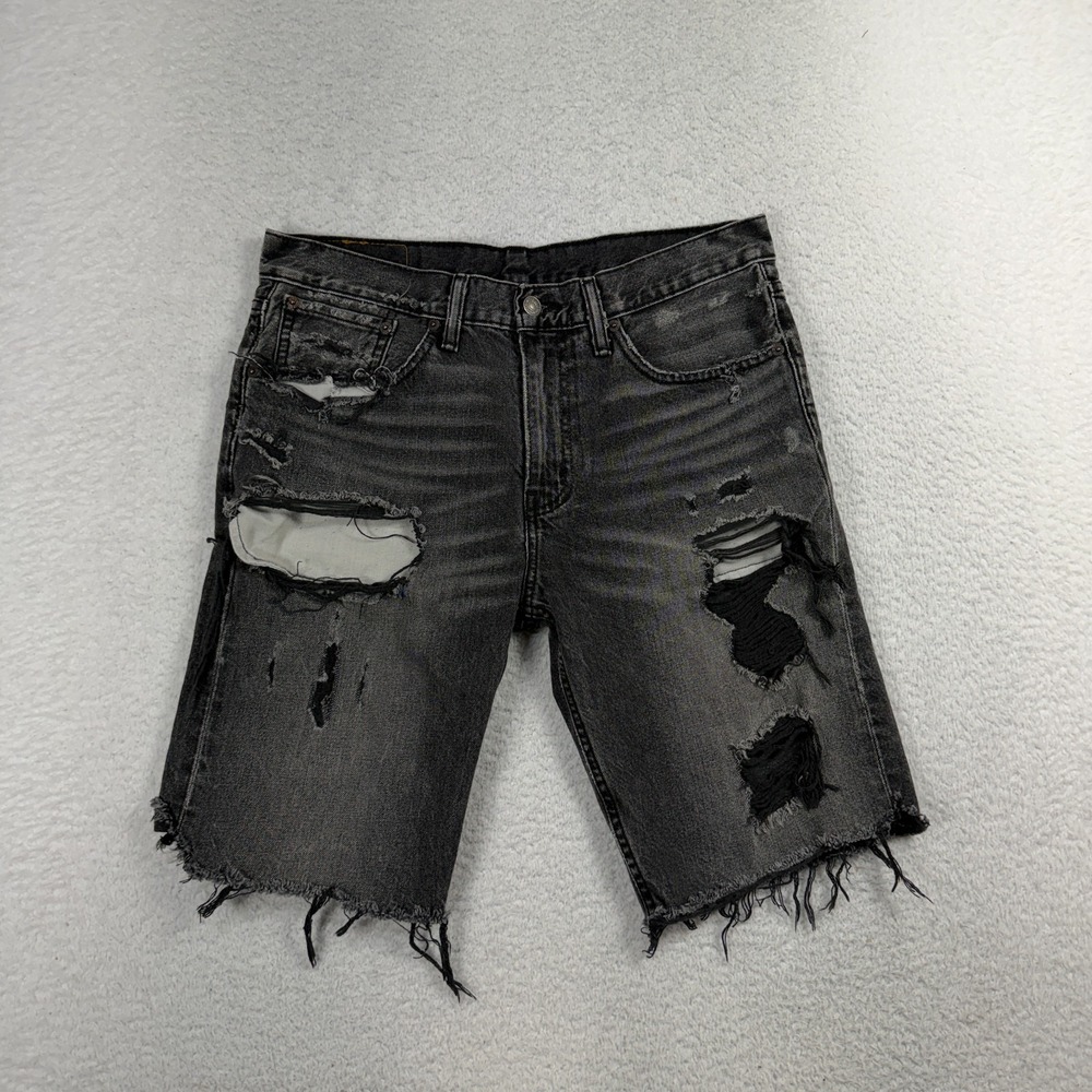 Levi's 522 Jeans Shorts 31 (FITS W33x10) Ultra Distress Faded Black Denim Jorts